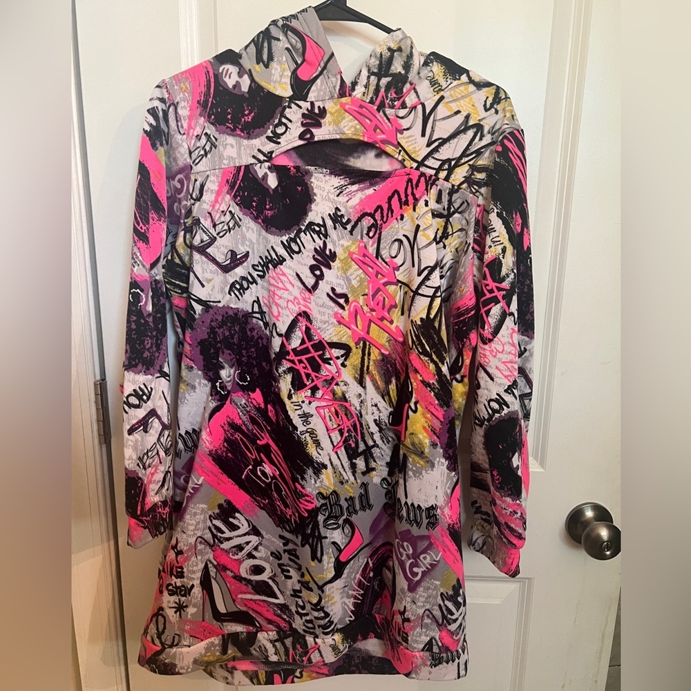 Jolie & Joy Women’s Hoodie Dress Fleece Graffiti Y2K Pink Black Street Wear XL